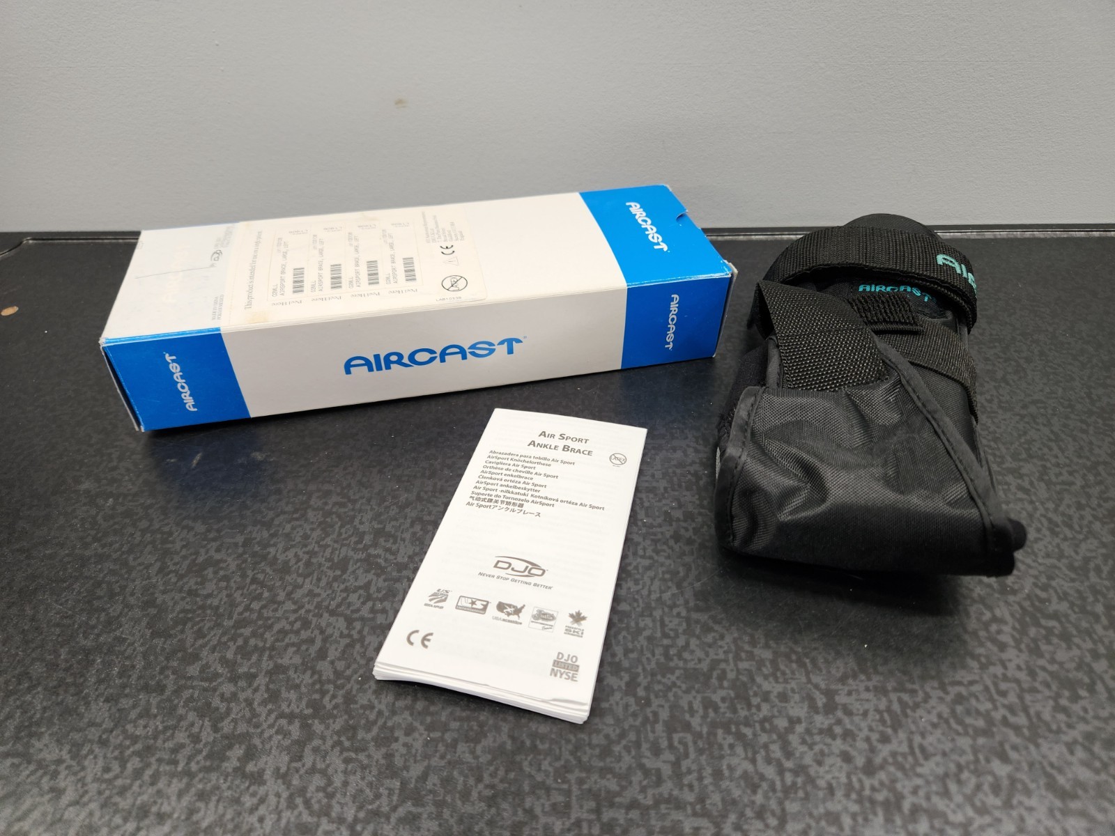 Aircast AirSport Left Ankle Support Brace Large, Black Ankle Sprain ~ Brand New
