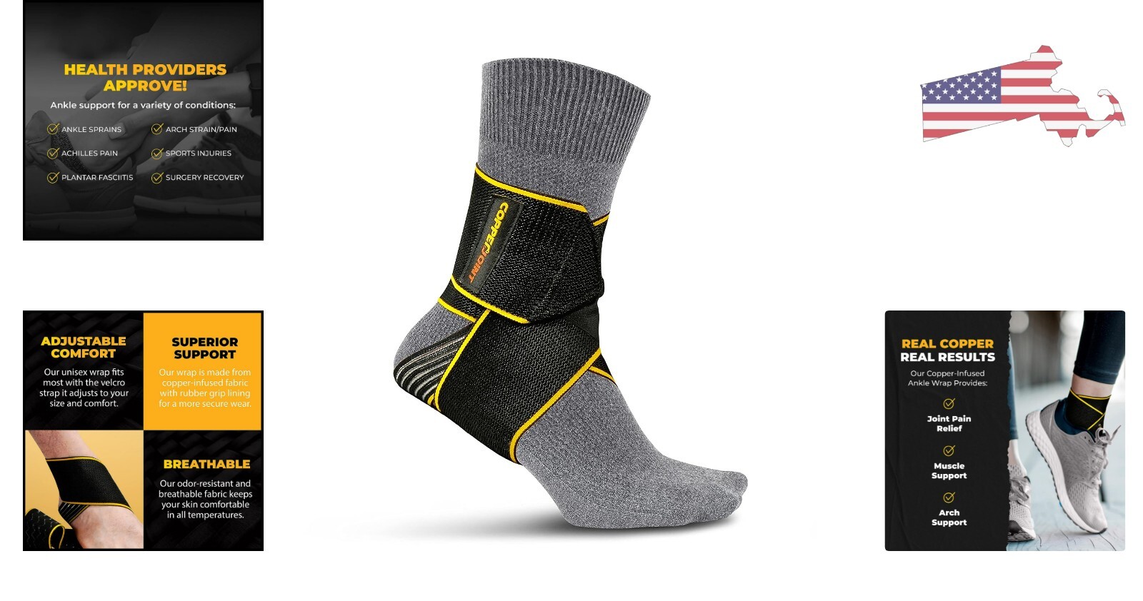 Ultimate Comfort Ankle Support Brace – Copper Infused – Adjustable Strap