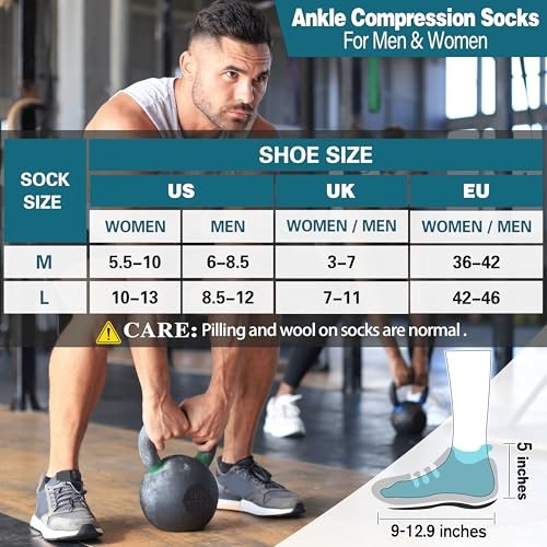 6 Pairs Merino Wool Ankle Hiking Running Socks Compression Large Color Mix