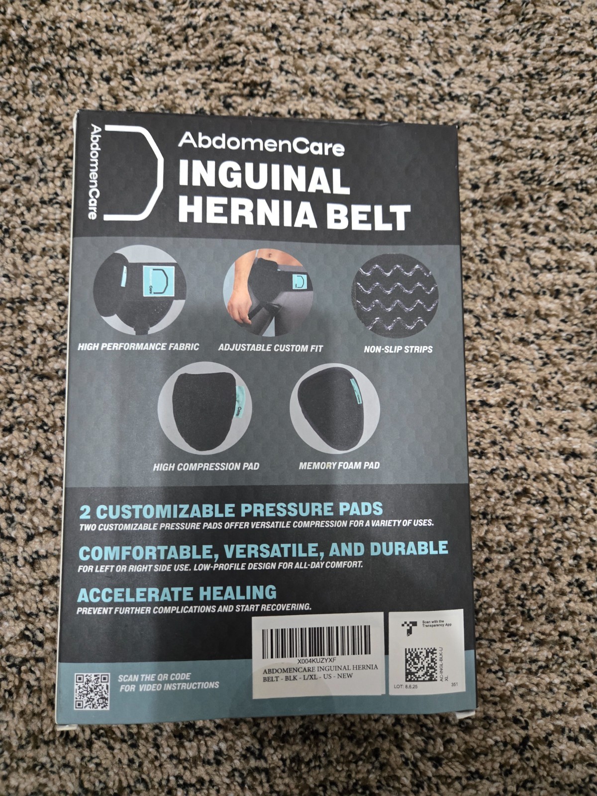 abdomencare inguinal hernia belt with 2 ergonomic compression pads