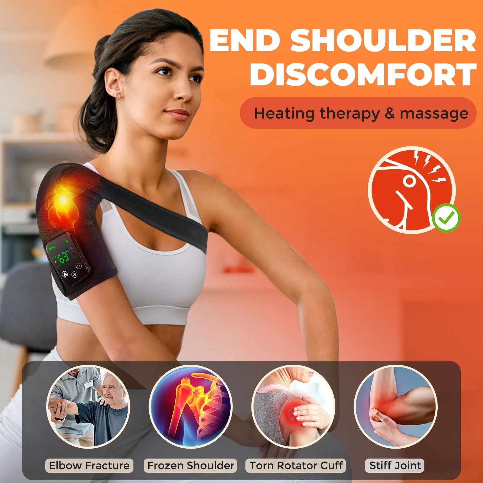 Shoulder Brace Support Adjustable Compression Joint Pain Relief Cuff Heated Warm