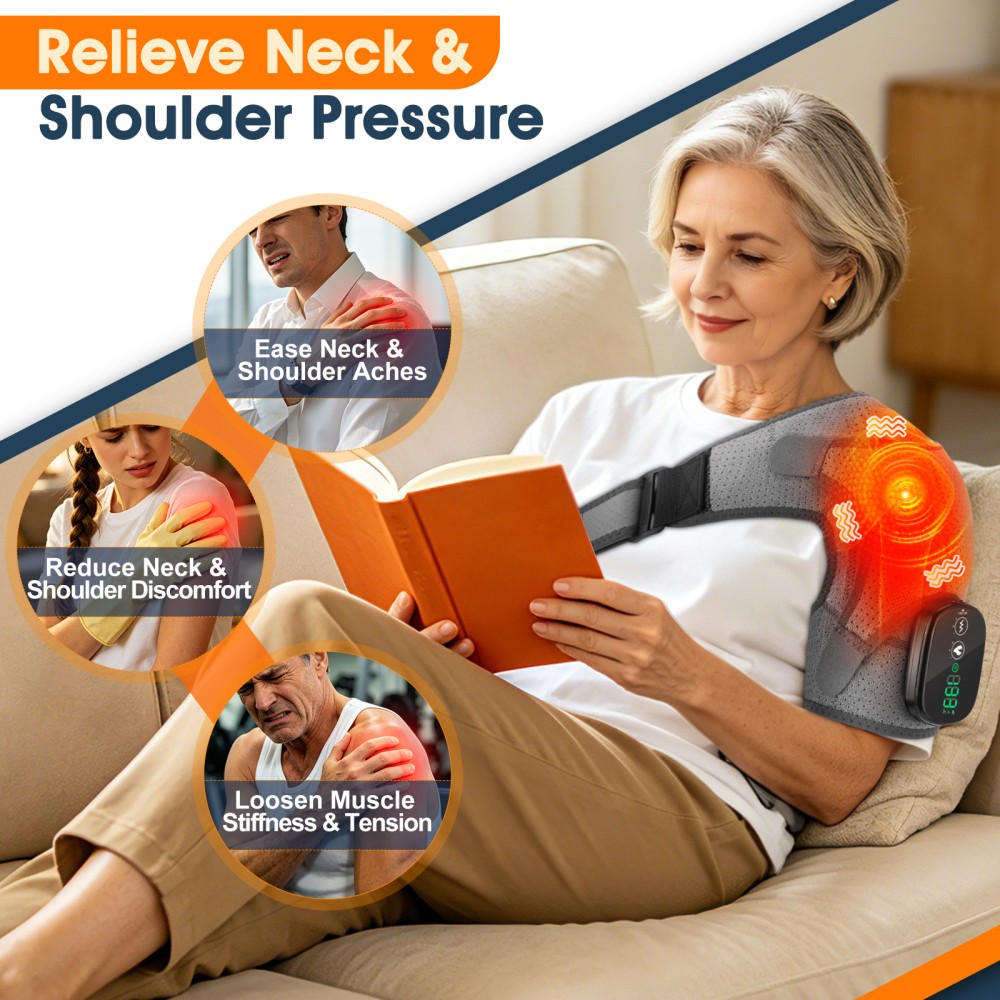 1-4x Electric Heated Shoulder Joint Brace Support Vibration Relief Pain Massager