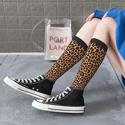 Unisex Novelty Socks for Women Men Teens Soft Knee High Crew One Size Leopard
