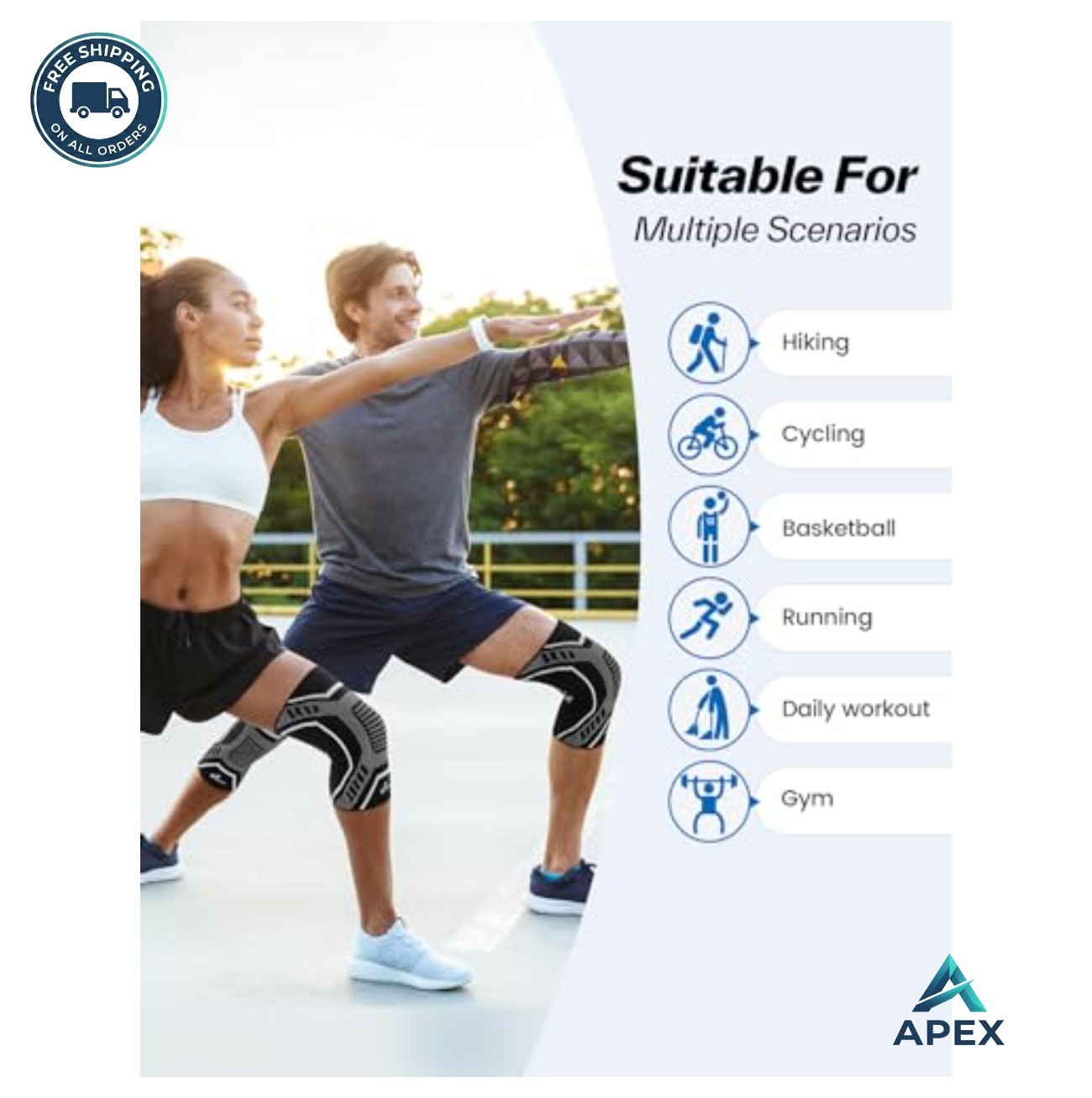Knee Brace Compression Sleeve with Side Stabilizers Black Medium Unisex Pair