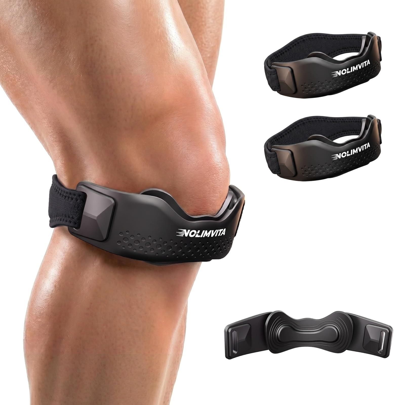 Nolimvita Patellar Tendon Support Strap, 2 Pack Knee Strap One Size, Black