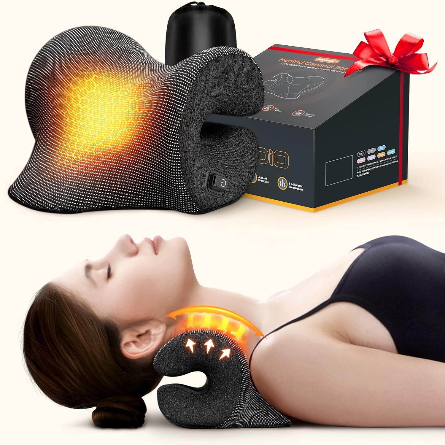 Estirador De Cuello Para Aliviar El Dolor Almohada Calentada Tracción Cervical.