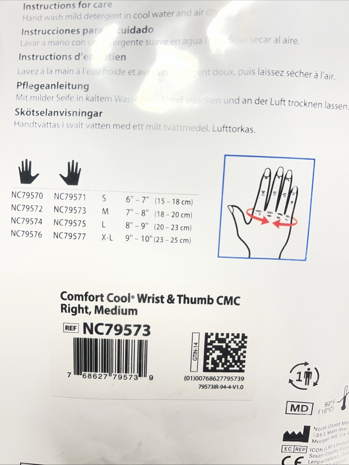 Comfort Cool Thumb CMC Restriction Splint, Medium+, Left, Black NC79573 New
