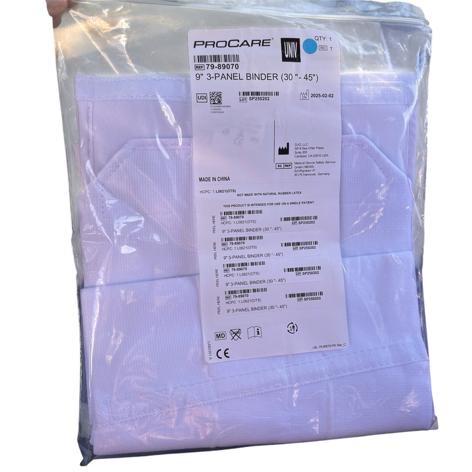Pro Care 9″ 3 panel binder 30″-45″ 79-89070 White New