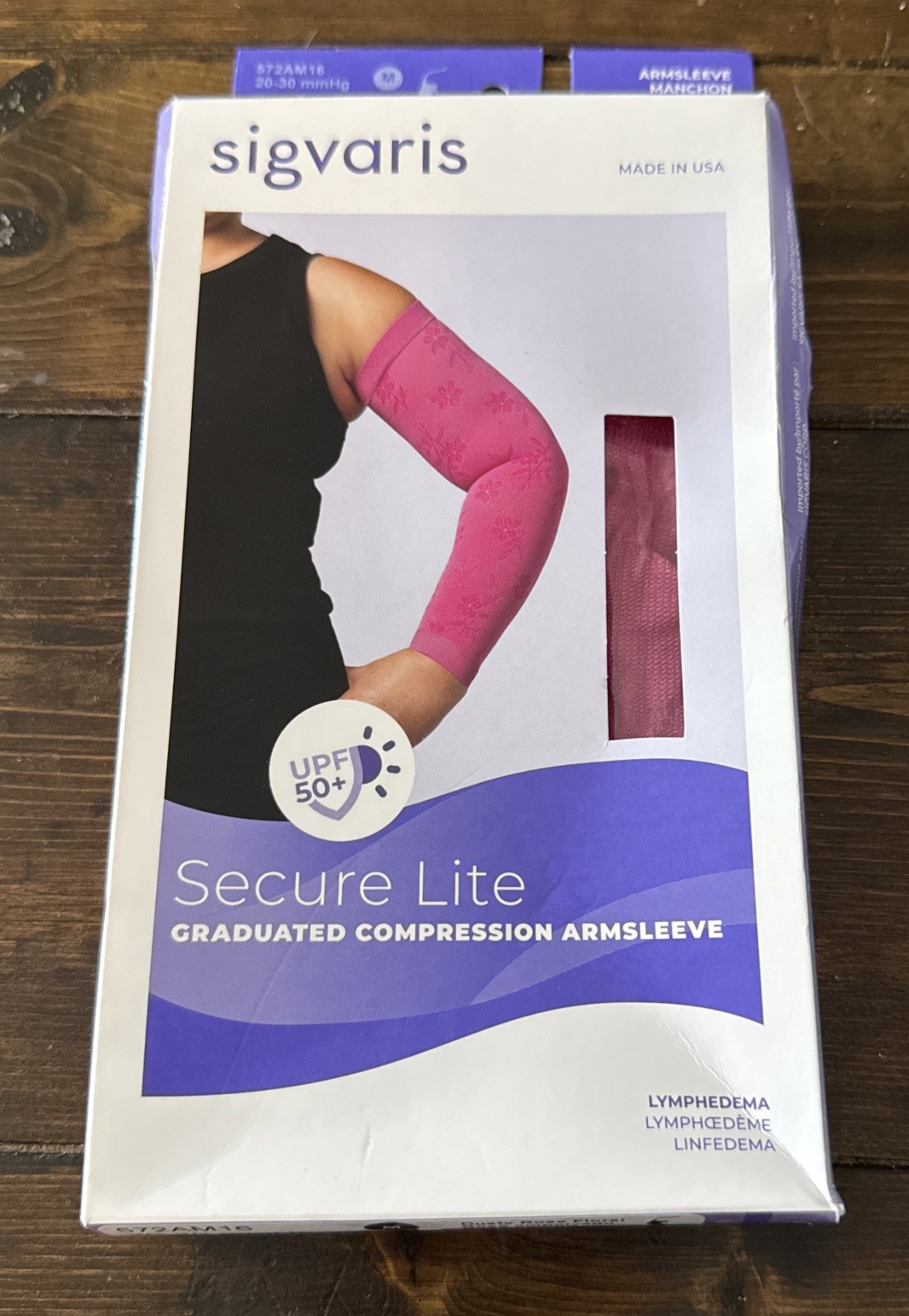 Sigvaris Secure Lite Graduated Compression Arm sleeve Dusty Rose Floral Medium