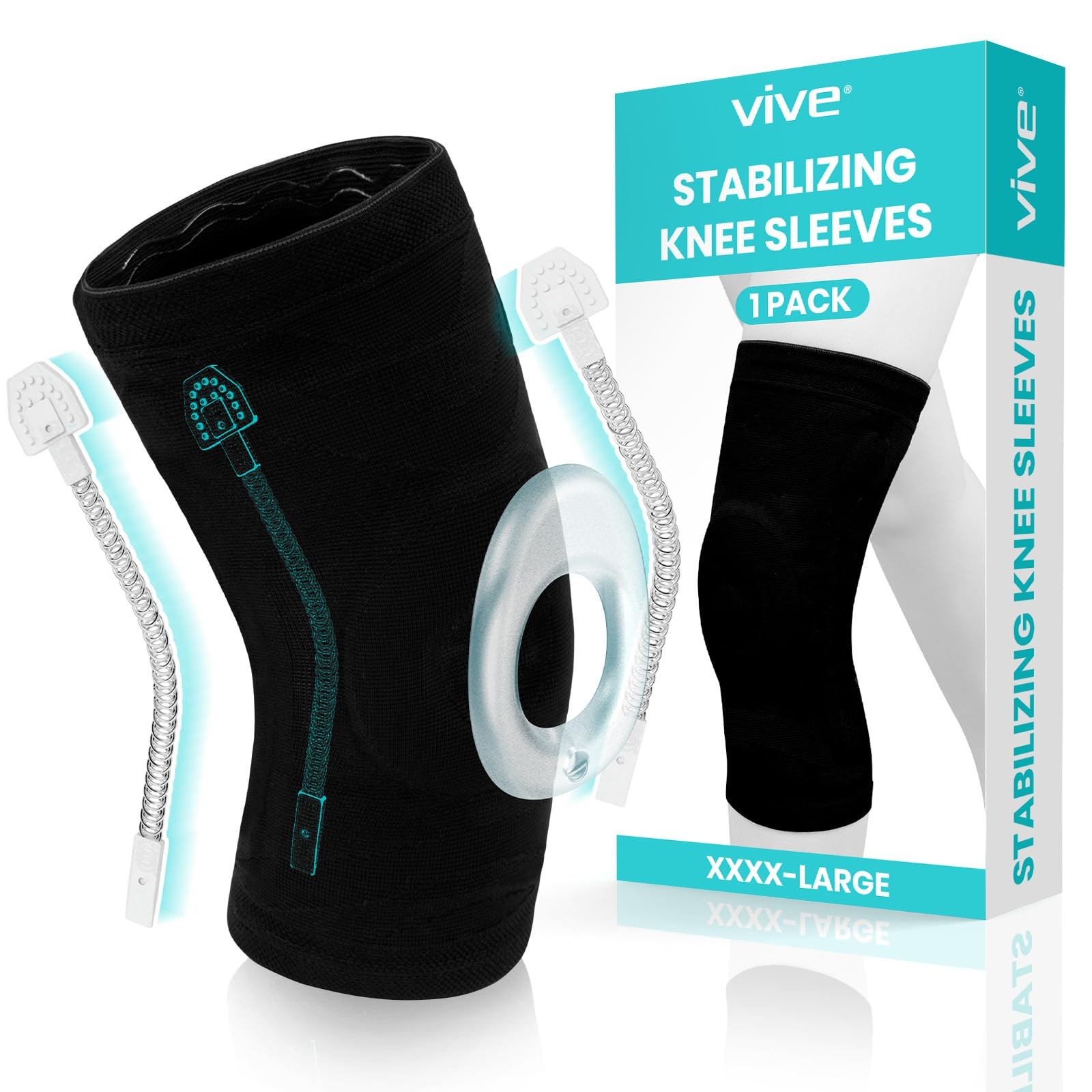Vive Stabilizing Knee Brace for Women & Men – Compression XXXX-Large, Black