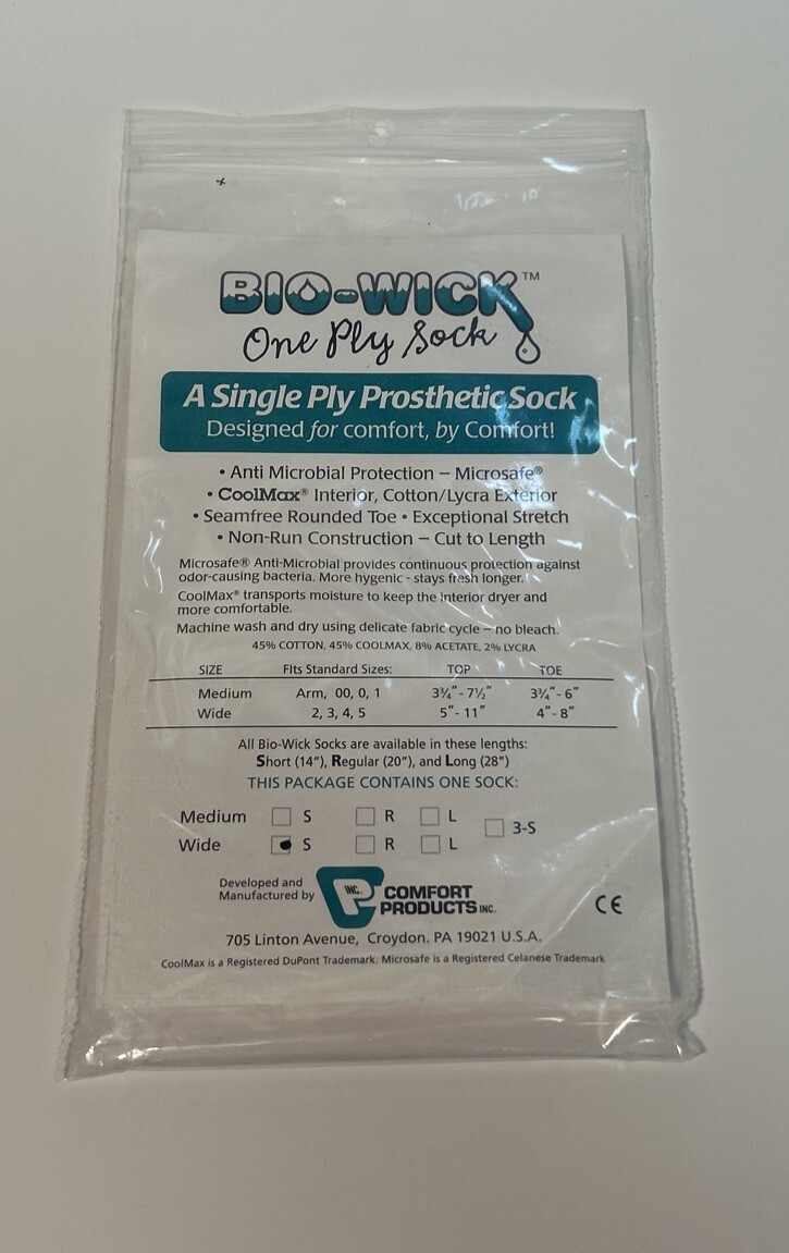 Comfort Products Bio Wick Prosthetic Sock, Size Wide/Small, Ply 1