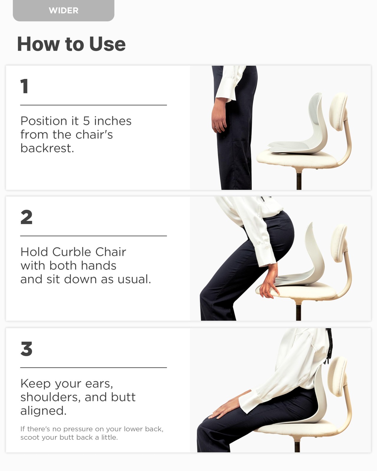Curble Wider Ergonomic Desk Chair Seat Cushion, Everyday Passive Posture