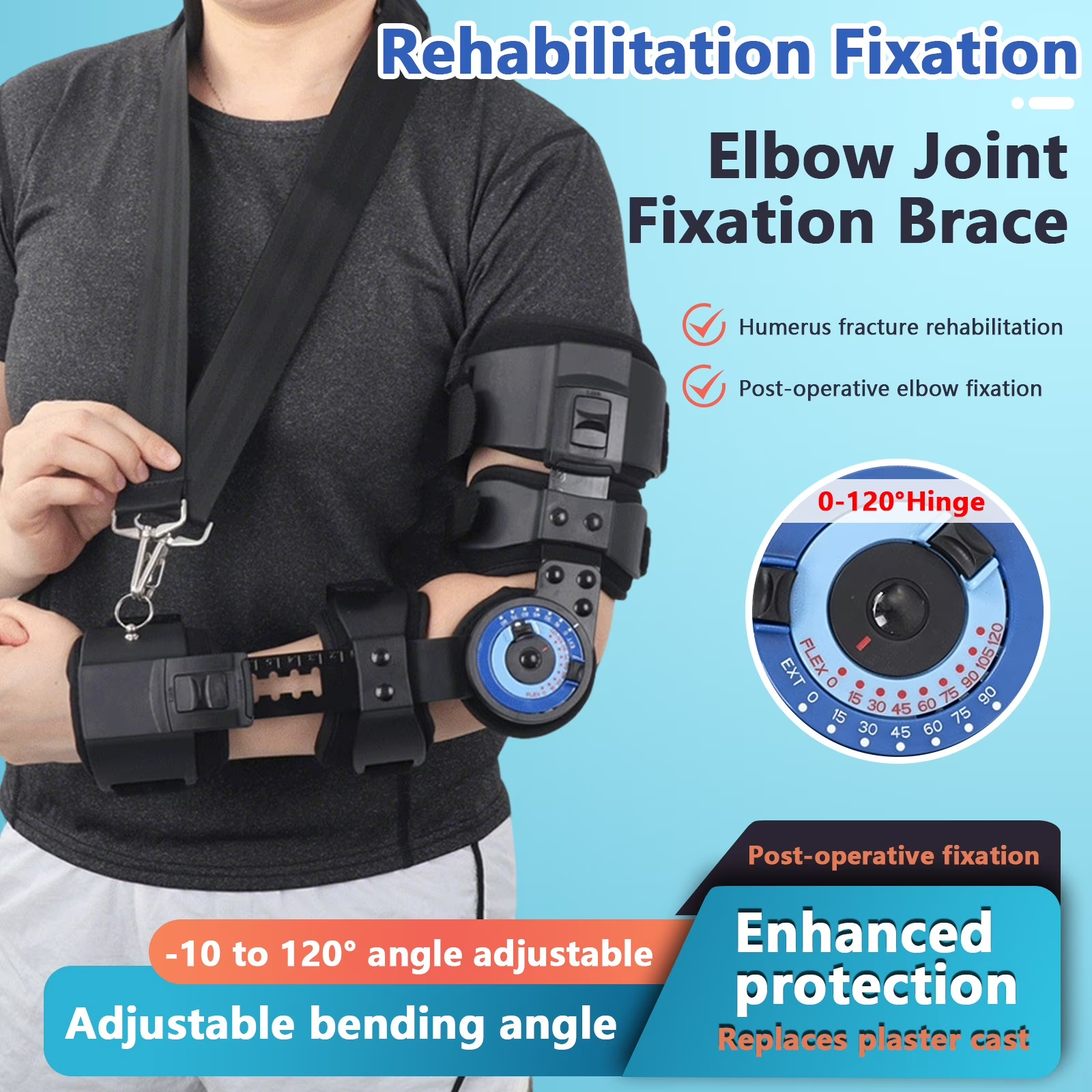 Hinged ROM Elbow Brace，Adjustable Post Op Elbow Brace Stabilizer Splint