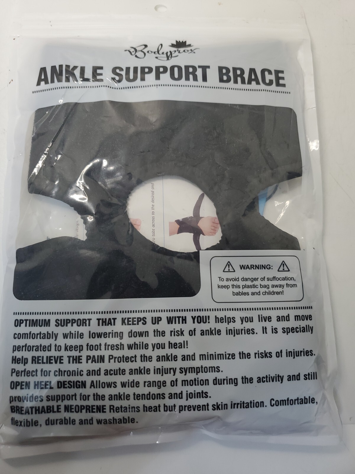 Bodypros Adjustable Relieve Pain Open Heel Ankle Support Brace Sealed 1 Size.