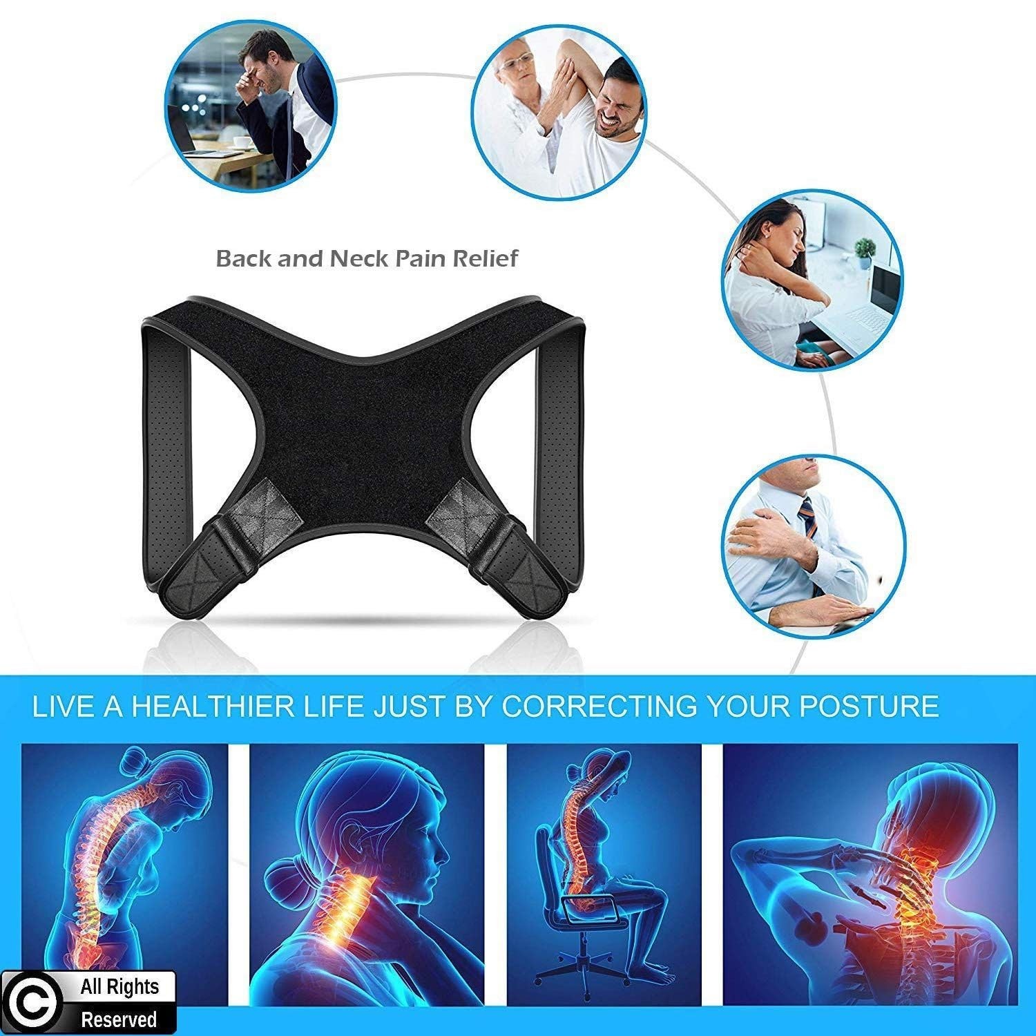 Adjustable Posture Corrector Brace for Men – Universal Fit Upper Back, Should…