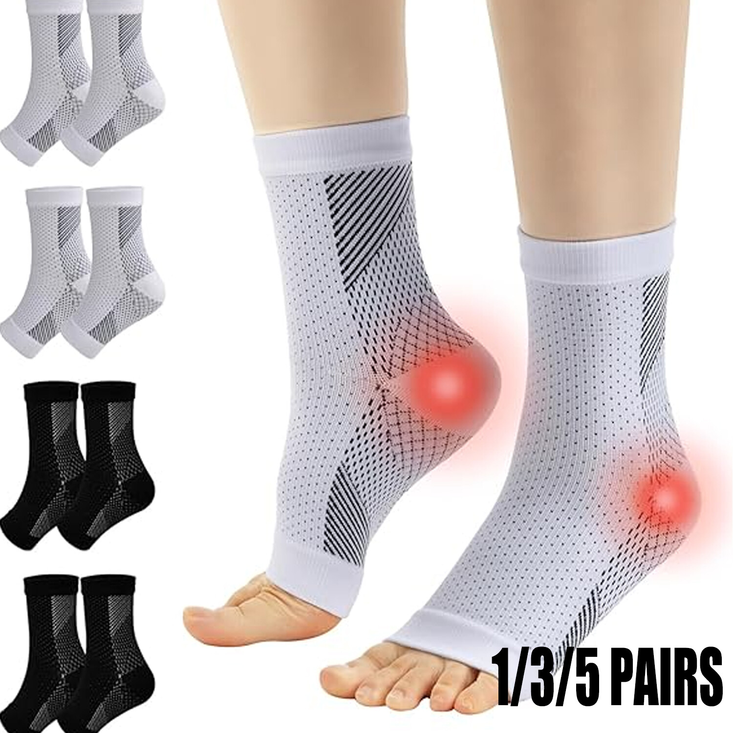 1-5Pairs Ankle Support Brace Compression Sleeve Socks Elastic Foot Pain Relief