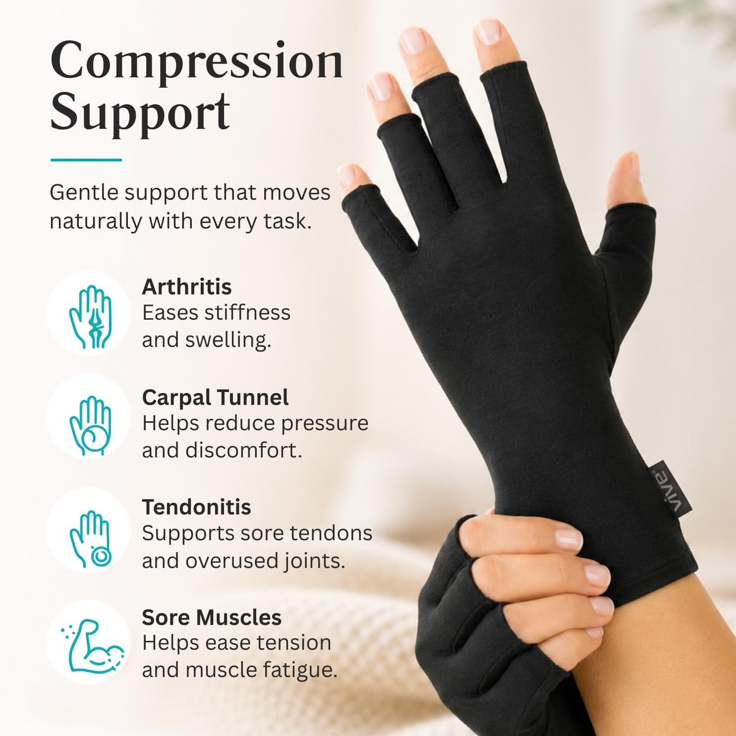 Durable Thermal Compression Gloves for Arthritis – Open Fingers, Comfortable Fit