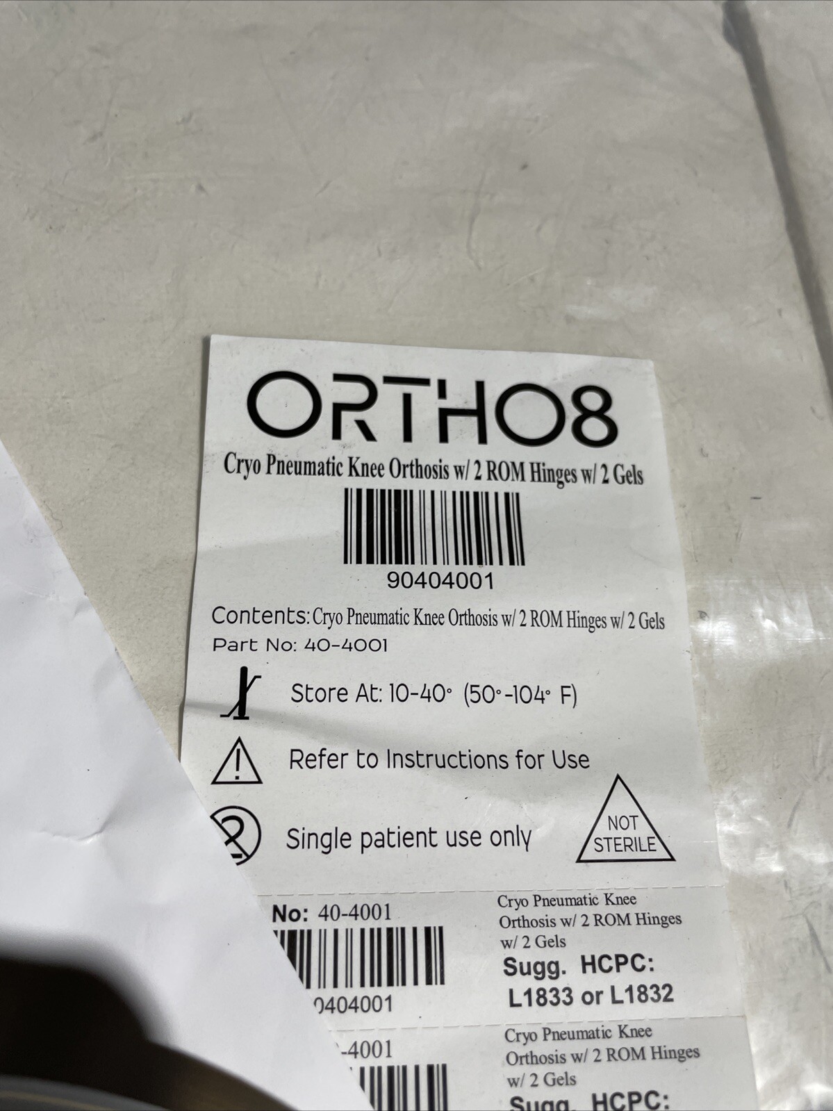 Ortho8 Cryo Pneumatic Knee Orthosis W/hinges w/ Gel and universal size