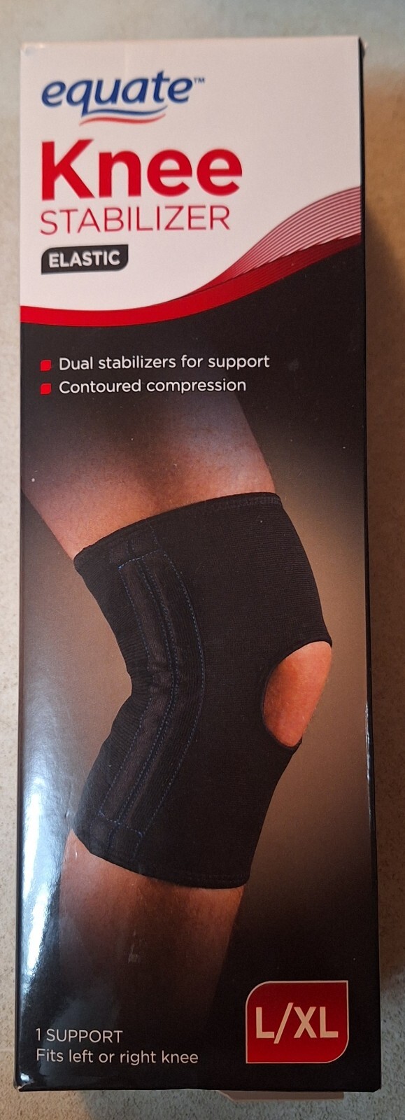 EQUATE ELASTIC KNEE STABILIZER – L/XL – BLACK – 1 SUPPORT