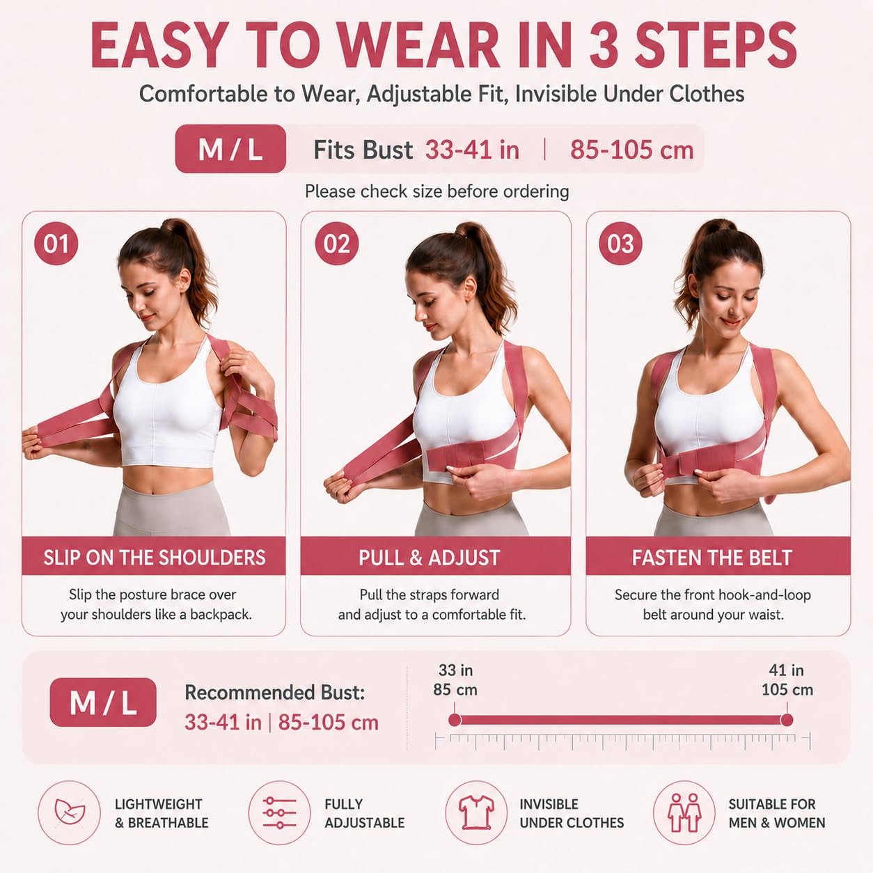 Back Brace Posture Corrector for Women, Adjustable Shoulder Support Strap, In…