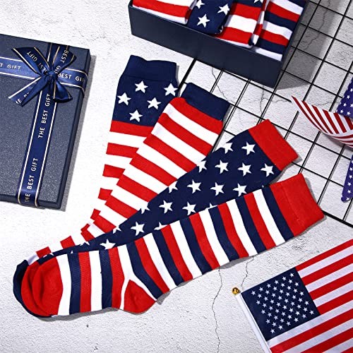 4 Pairs Women Men American Flag Knee Socks Christmas One Size Classic Colors