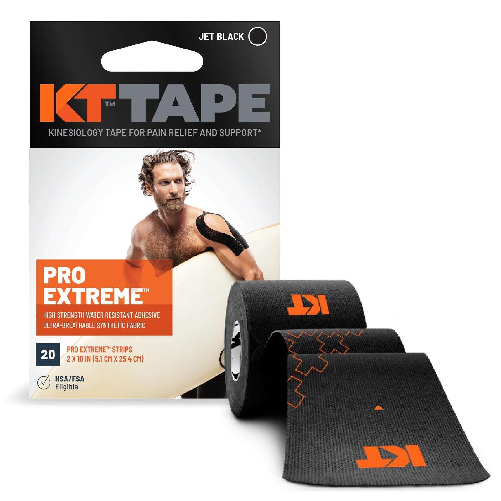 KT Tape Pro Extreme Strips 20 Count Jet Black Hypoallergenic Performance Support