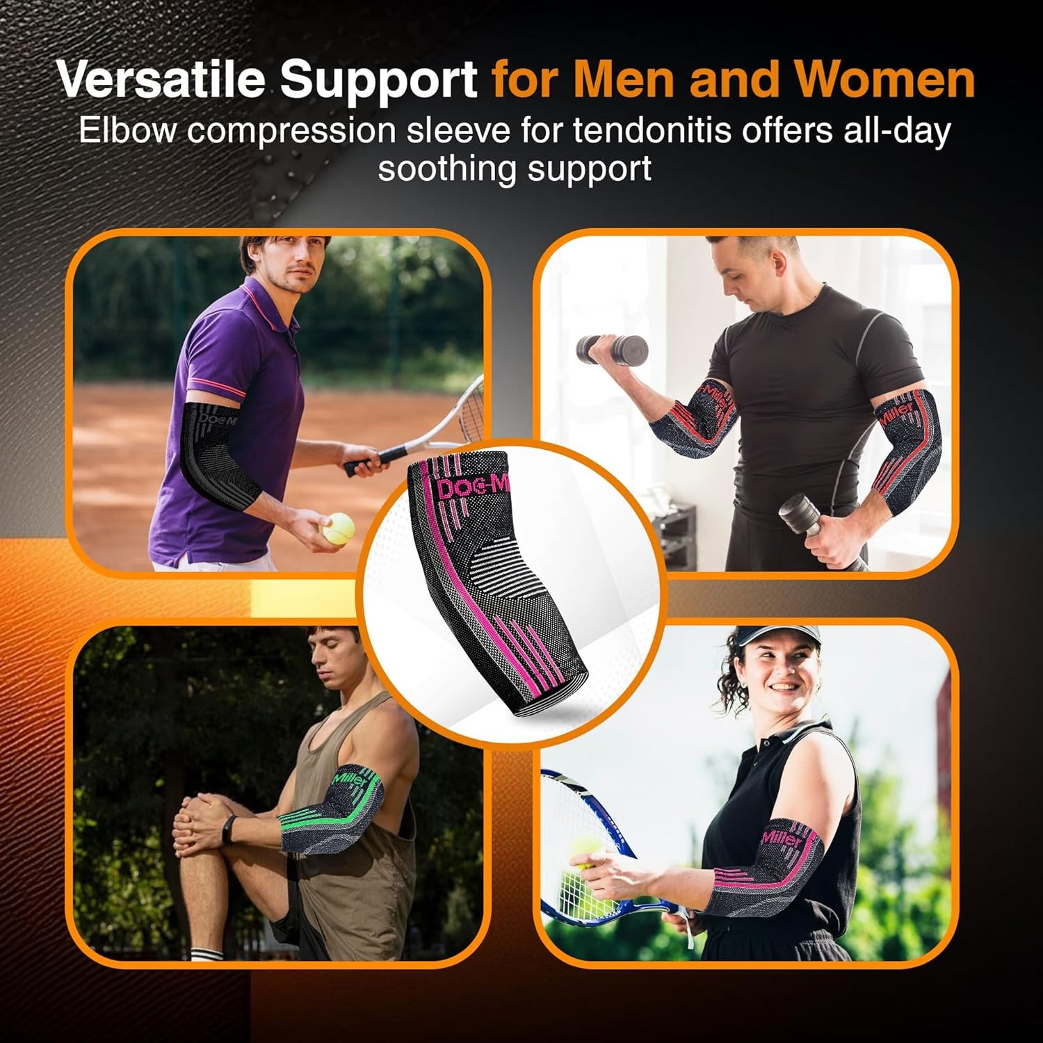 Doc Miller Elbow Compression Brace Sleeve Arm & Elbow Support Pain Relief, Pink