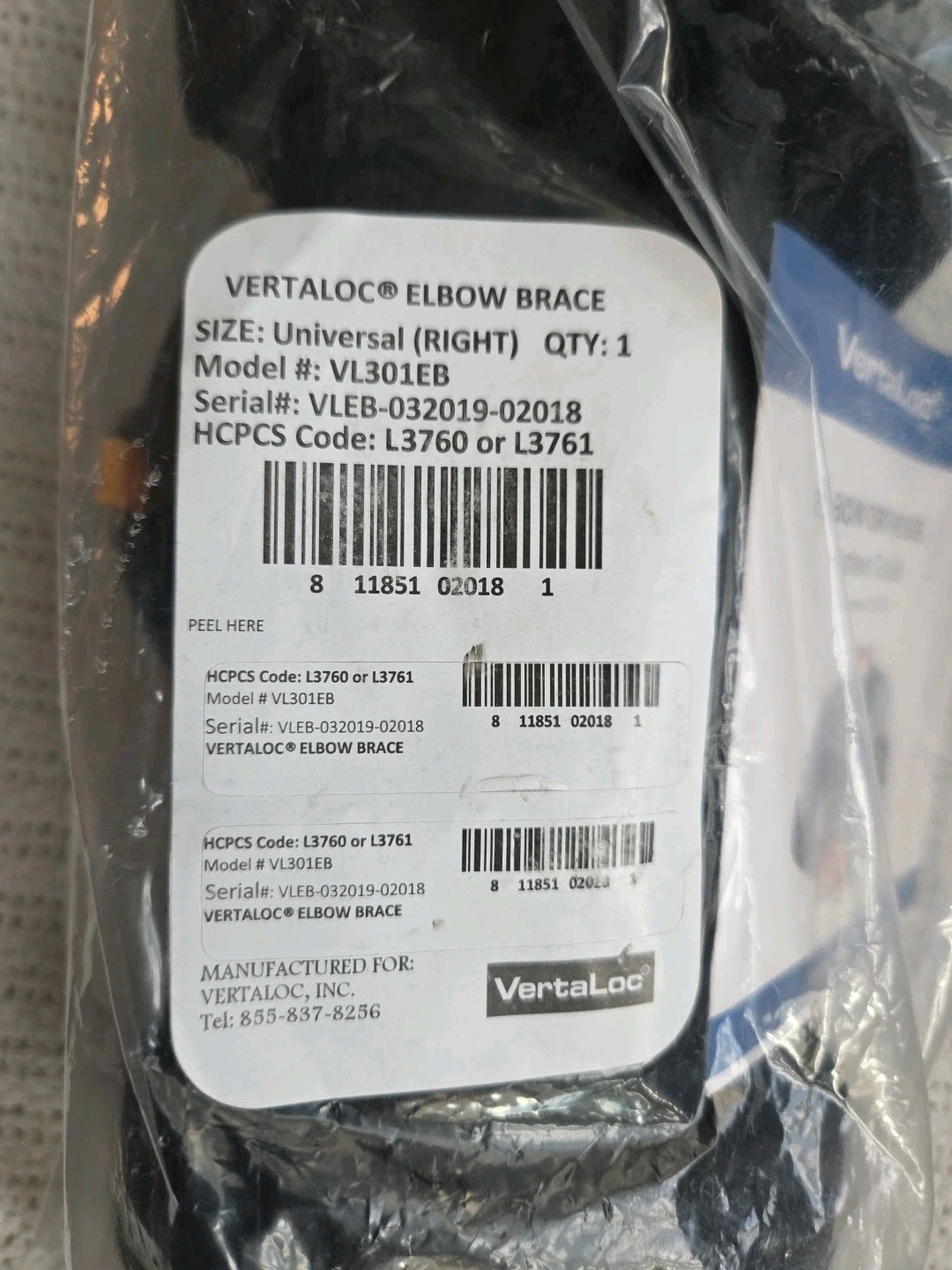 VertaLoc Hinged ROM Elbow Brace Support (VL301EB) Universal (HCPCS L3761) Right