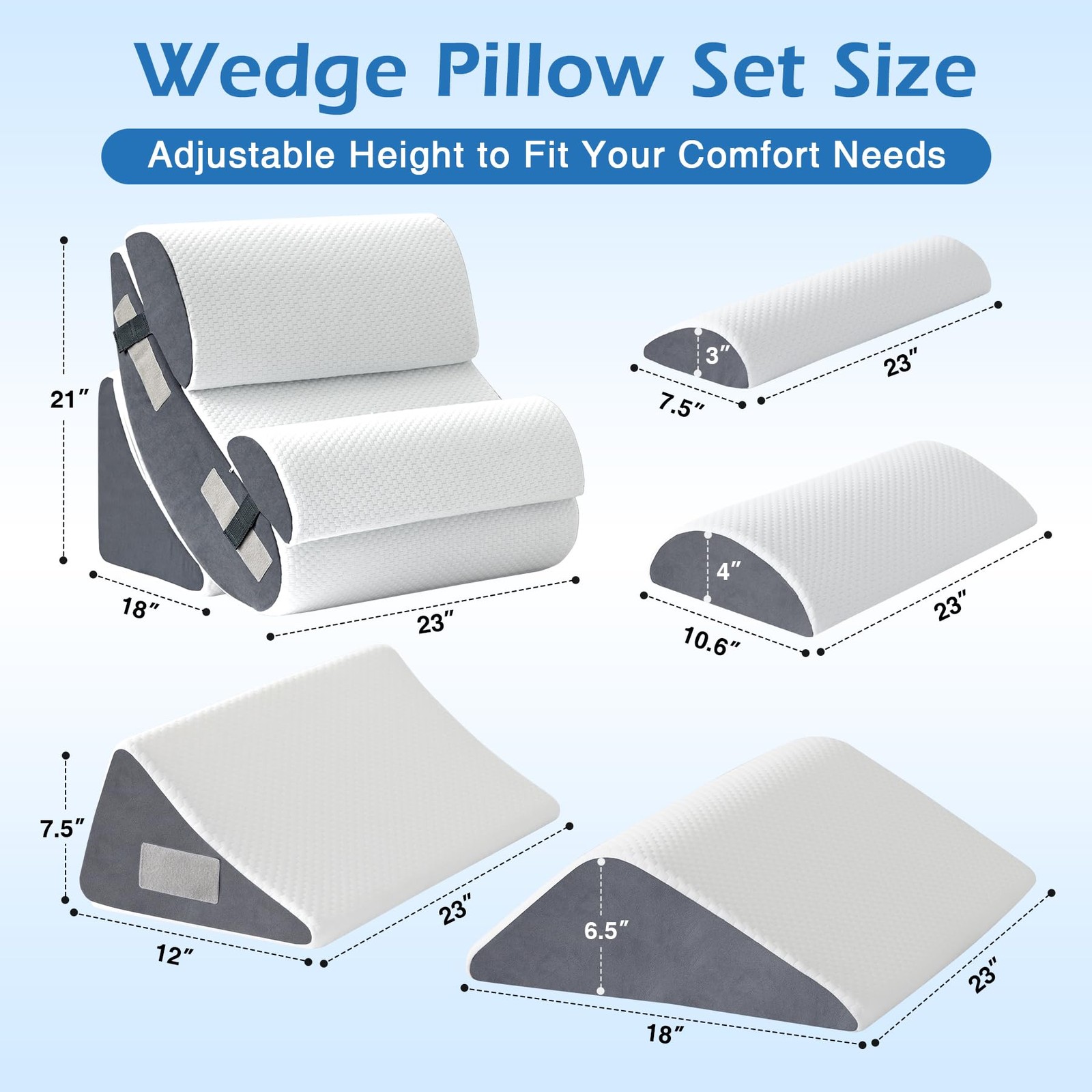 6PCS Wedge Pillow Set for After Surgery, Orthopedic Bed Wedge Pillow for Headbo