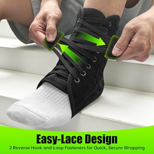Upgraded Quick Lace Up Ankle Brace with Side Stabilizing Pads for Strong Medium