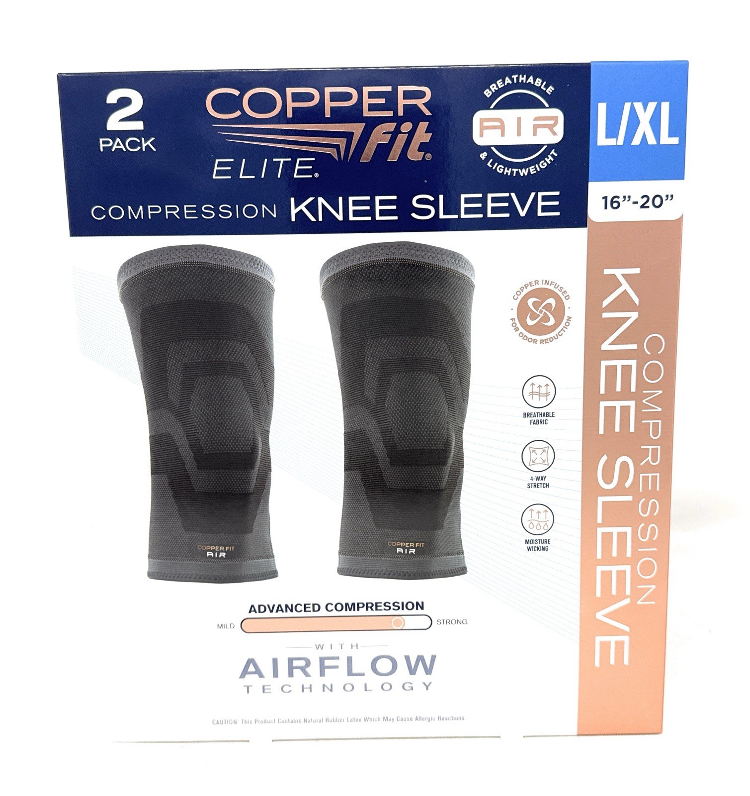 Copper Fit Elite Air Knee Sleeve 2-pack, AIR Flow Stays Dry, Cool Lightweight