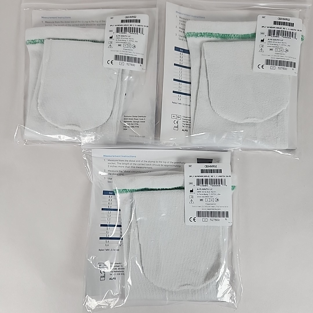 LOT OF 3 Cool Blue Prosthetic Socks CB3HMRG2 3-ply, Sz 1, 2 Length 16-20 NEW