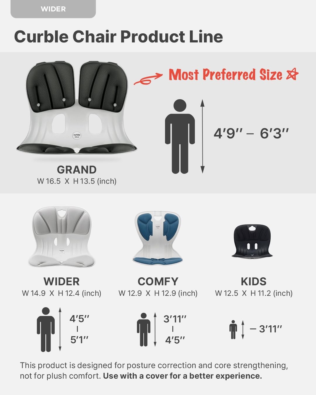Curble Wider Ergonomic Desk Chair Seat Cushion, Everyday Passive Posture