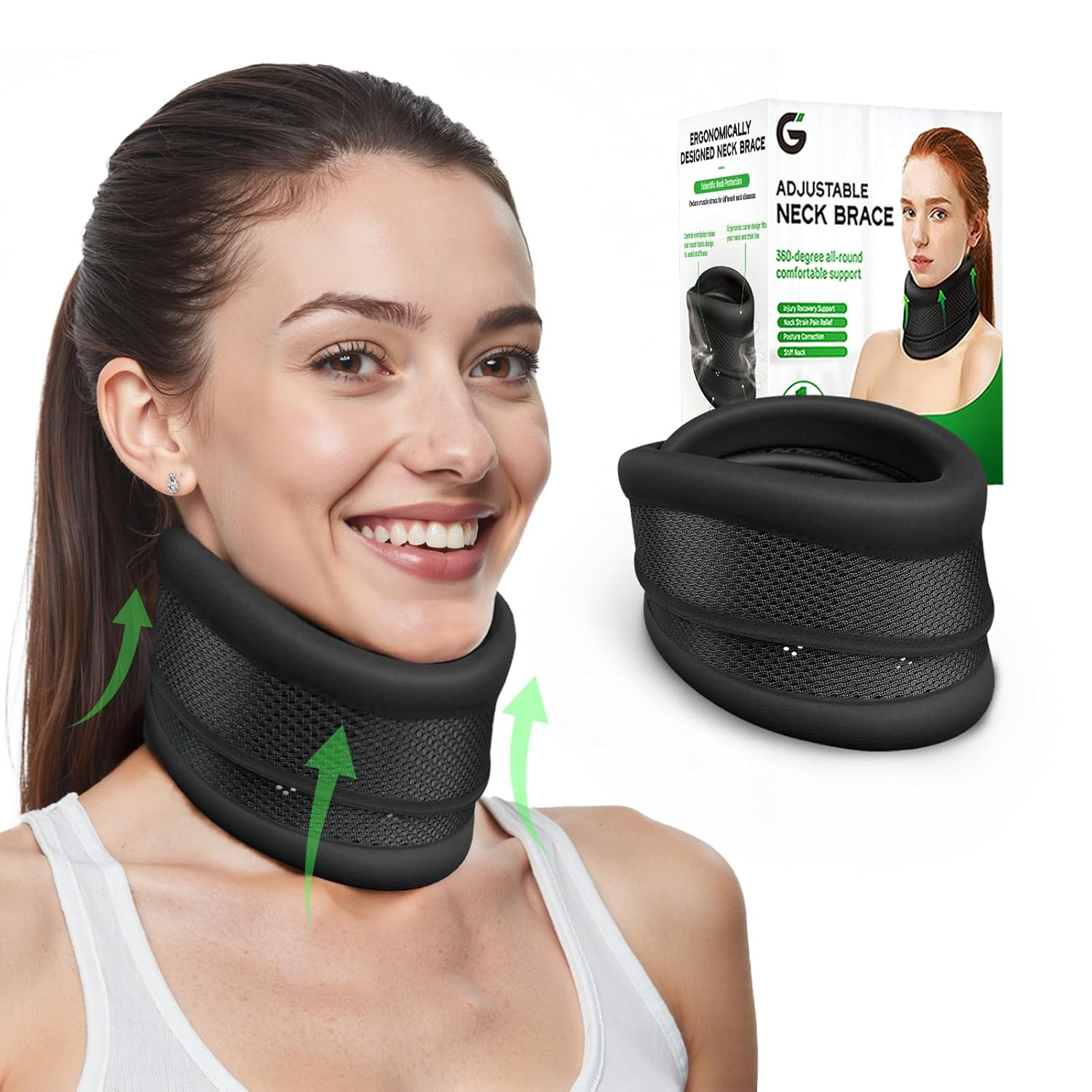 Neck Brace – 2 in 1 Adjustable Cervical Collar with Soft Breathable Support for