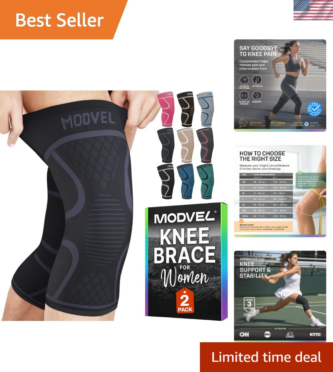 Nylon Spandex Knee Support – 2-Pack Women’s Brace for Active Lifestyles