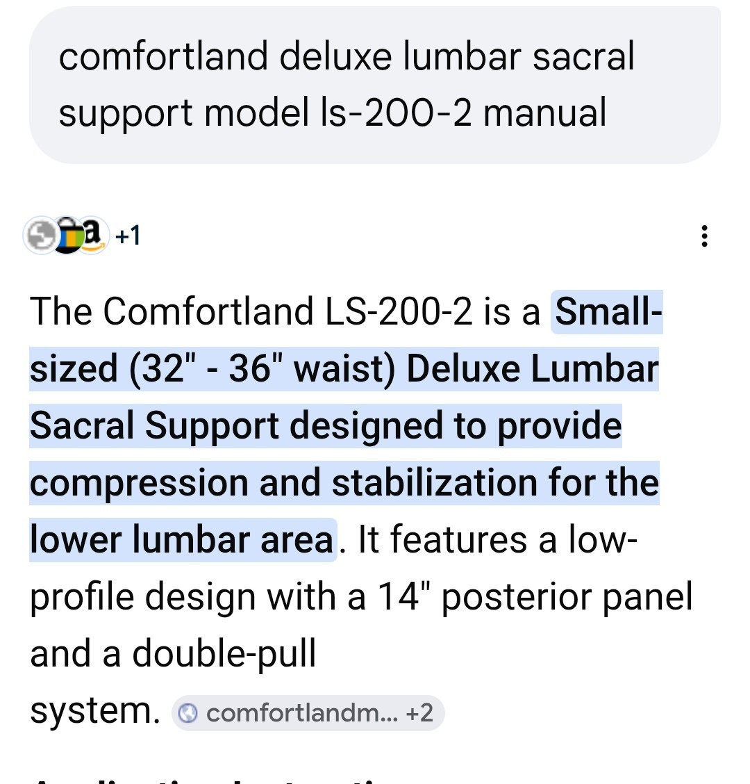 Comfortland Deluxe Back Support Lumbar Sacral LS-200-2 Small (32-36″ Waist) EUC