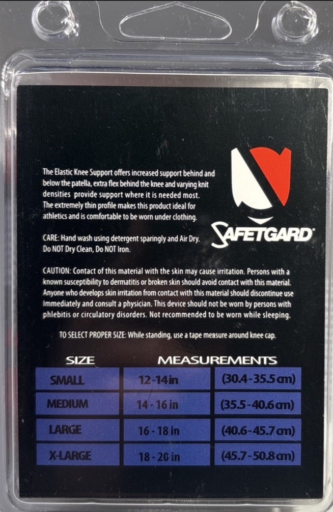 Safetgard All Sports(Football/Baseball)Compress Knee Support Large 17.5”-19”NEW