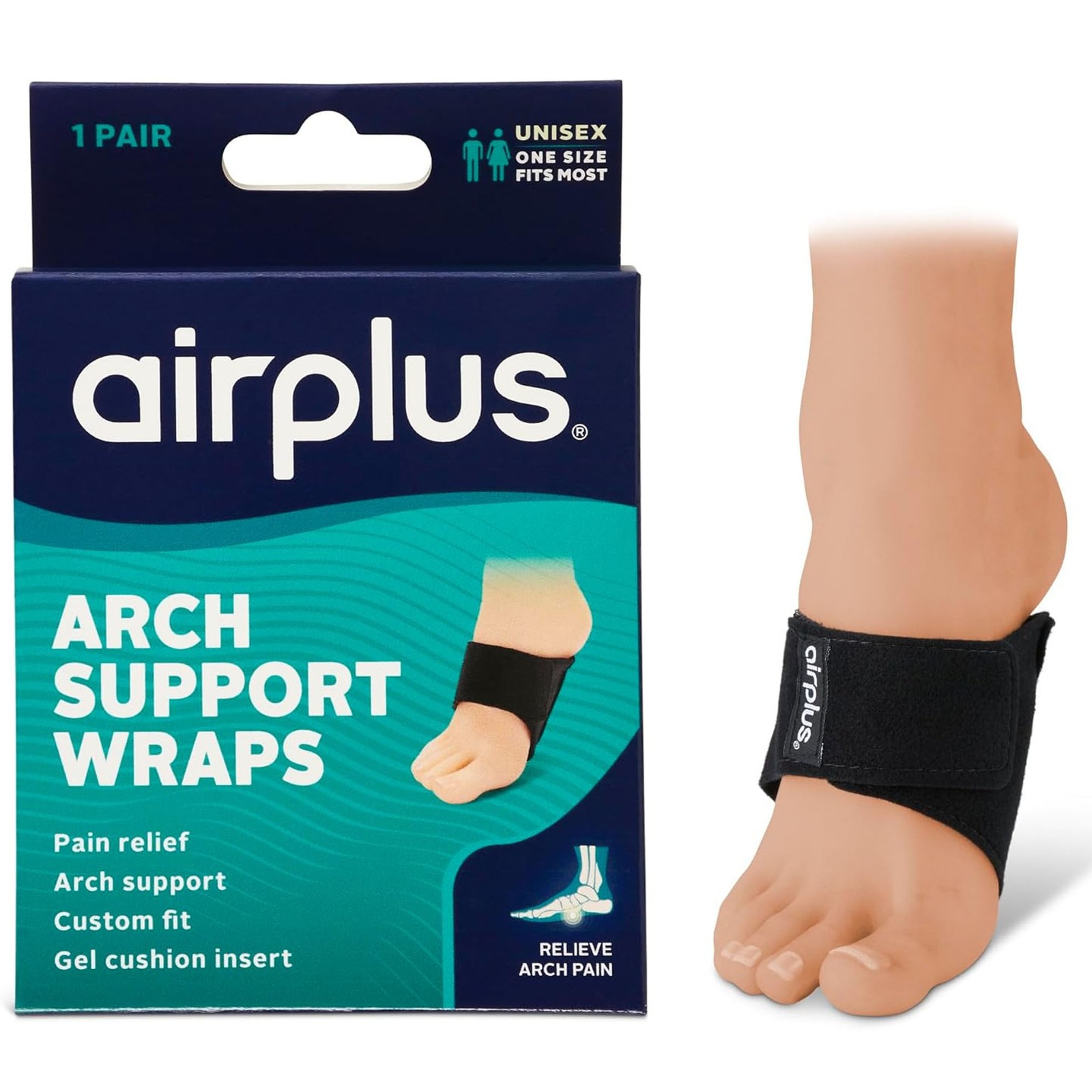 Airplus Arch Support Wrap, One Size Fits Most, Black, 1 Pair
