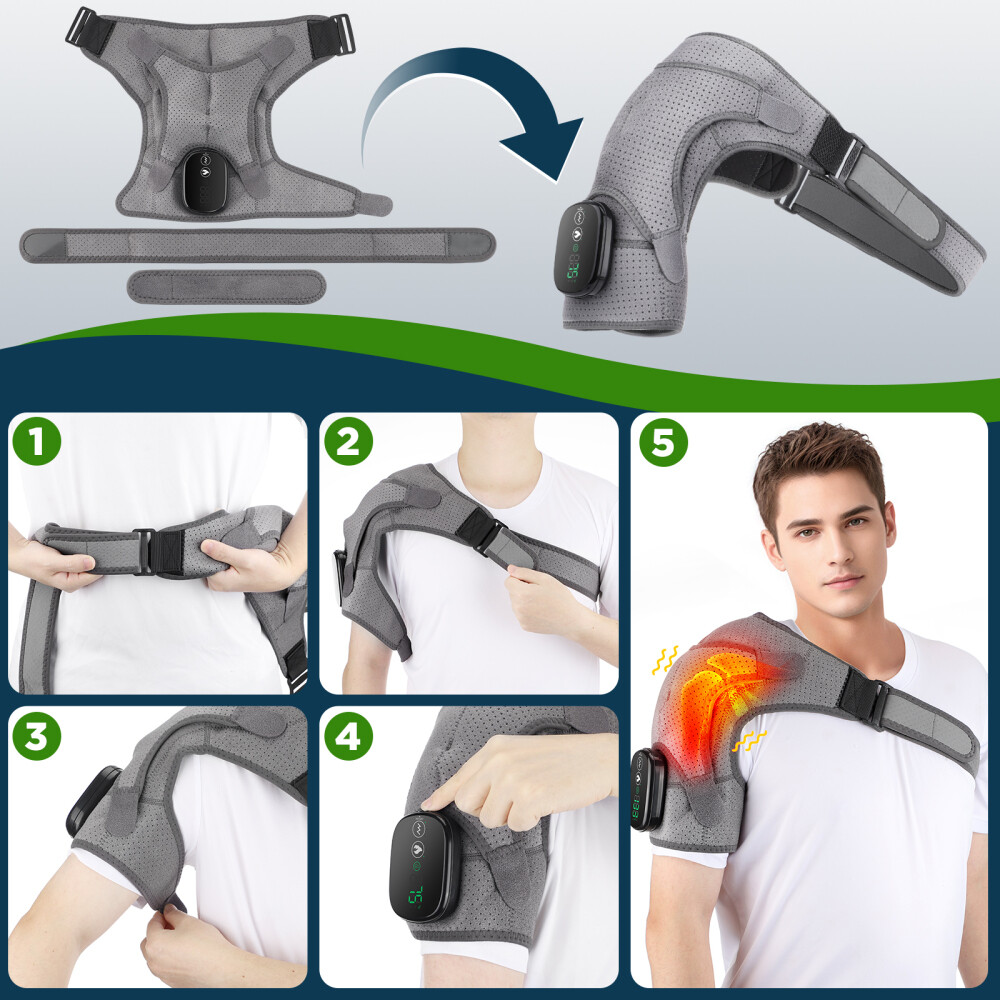 Electric Heated Vibration Shoulder Brace Support Compression Massage Pain Relief