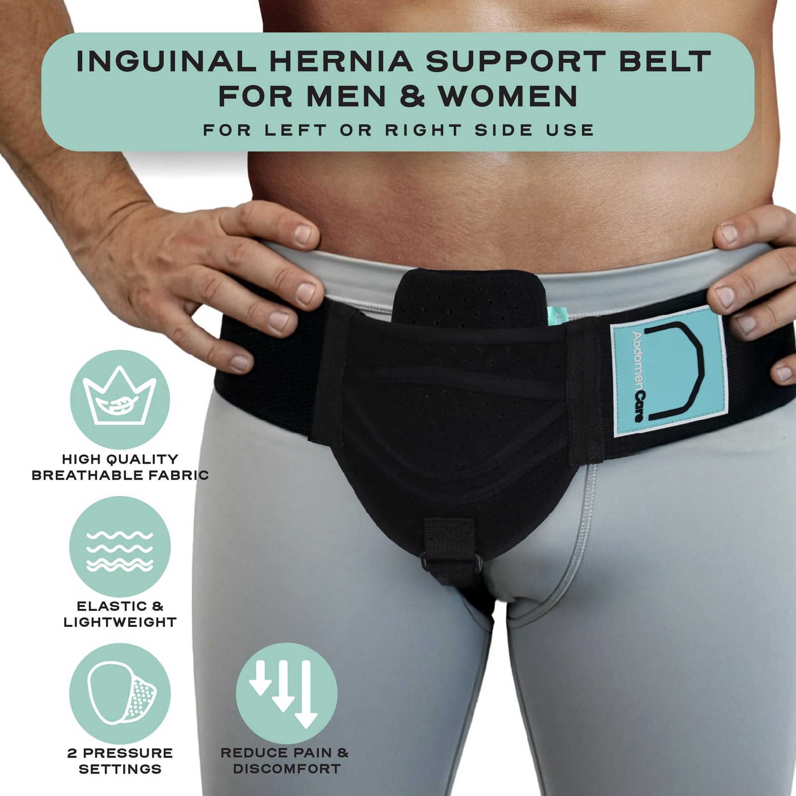 Inguinal Hernia Support Belt Men Women 2 Compression Pads Left Right Truss