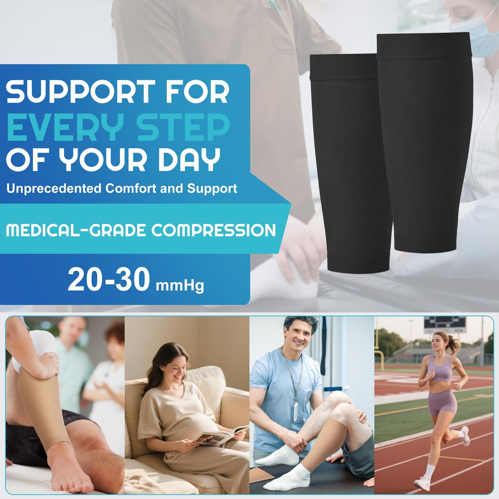 2 Pairs Calf Compression Sleeves Men&Women 20-30mmHg Medical Shin Splint for …