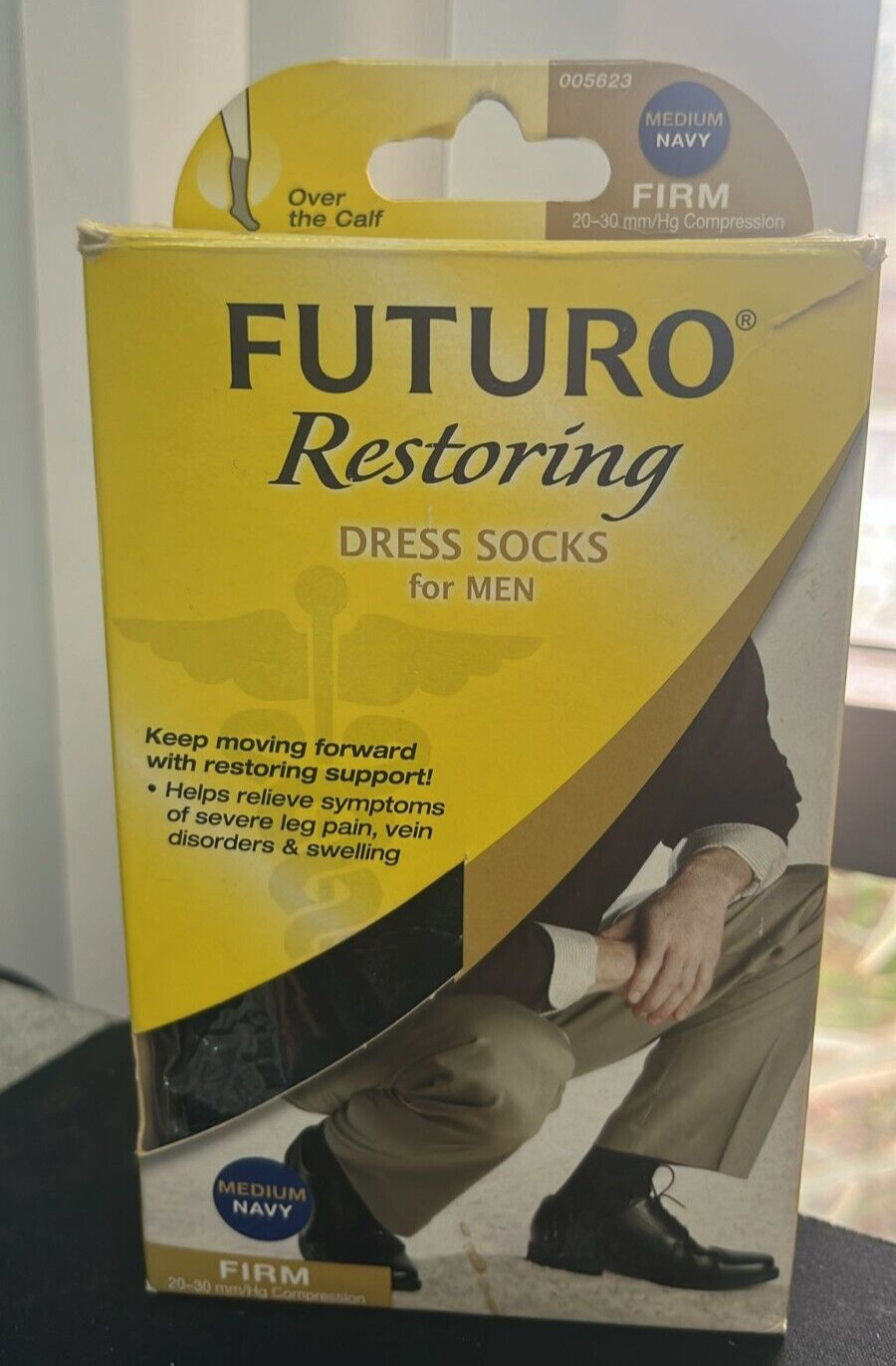 FUTURO Restoring Navy-Over The Calf-Dress Socks-Firm Size Medium 005623