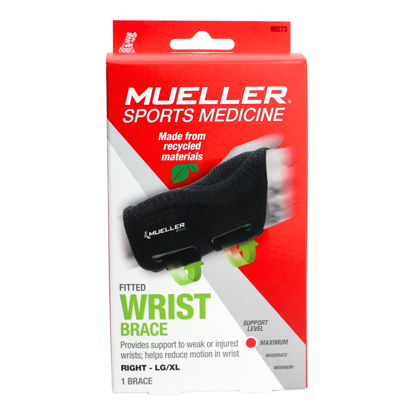 Mueller Green Wrist Braces: LG/XL Wrist Brace / Right (Black)