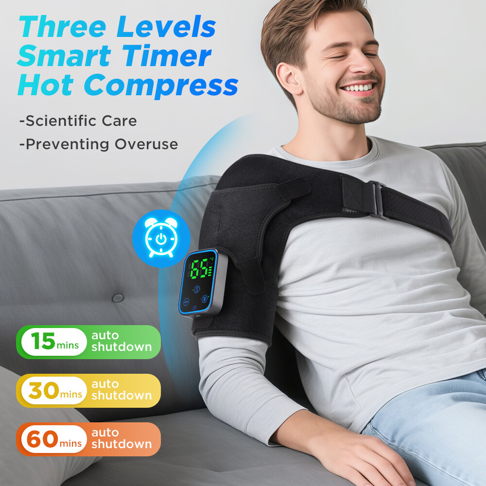 APP Control Cordless Shoulder Brace Massager Heating Vibration for Pain Relief