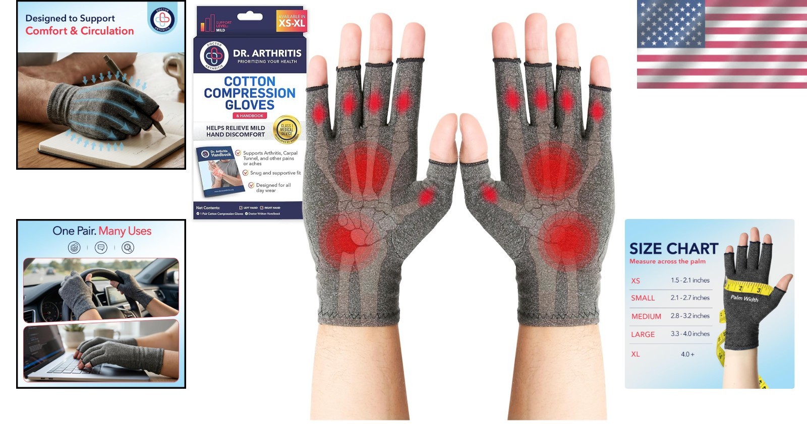 Expertly Designed Compression Gloves for Hand Relief – Includes Care Handbook