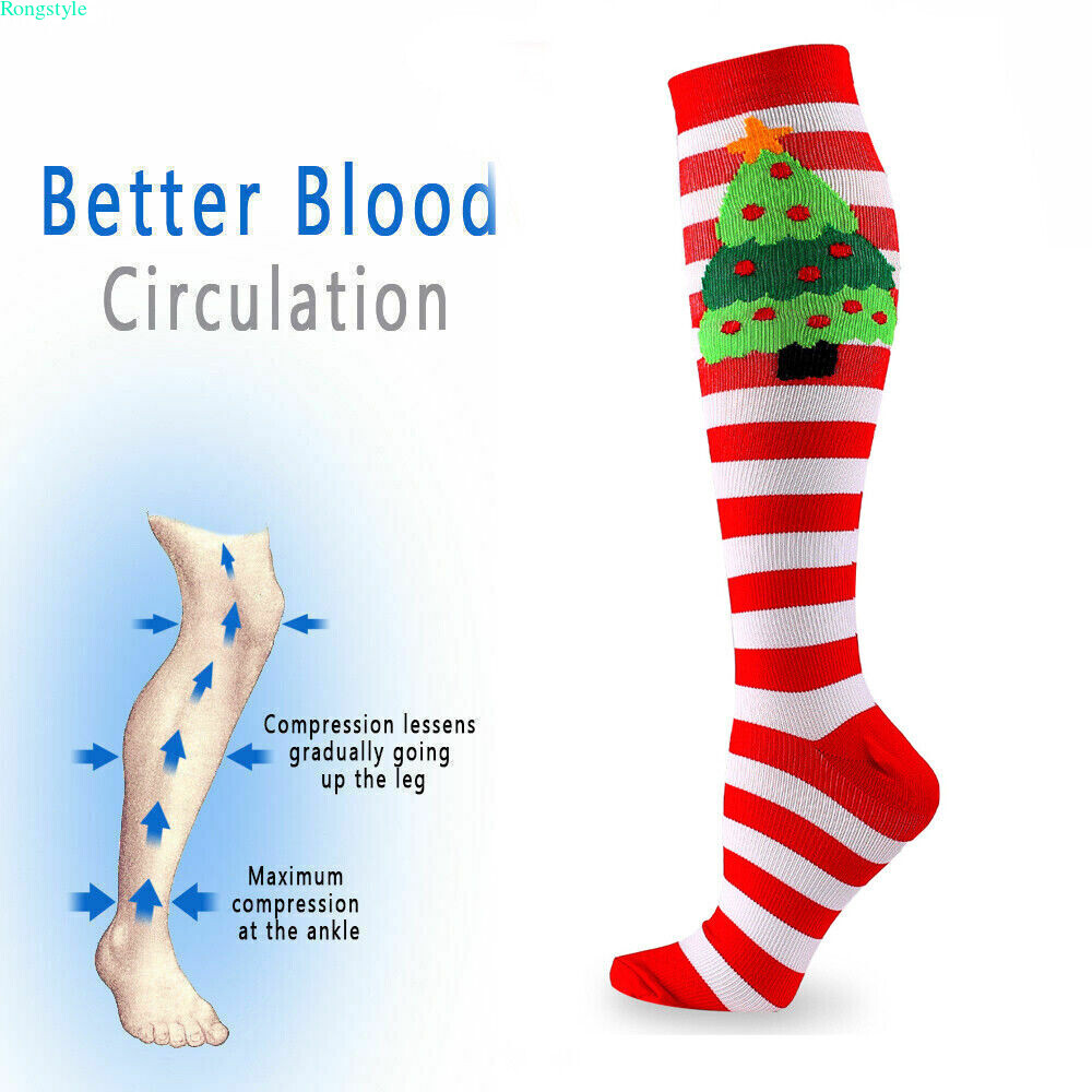 Compression Socks Stockings Womens Men Xmas Knee High Medical 20-30mmHG S/M-X/XL