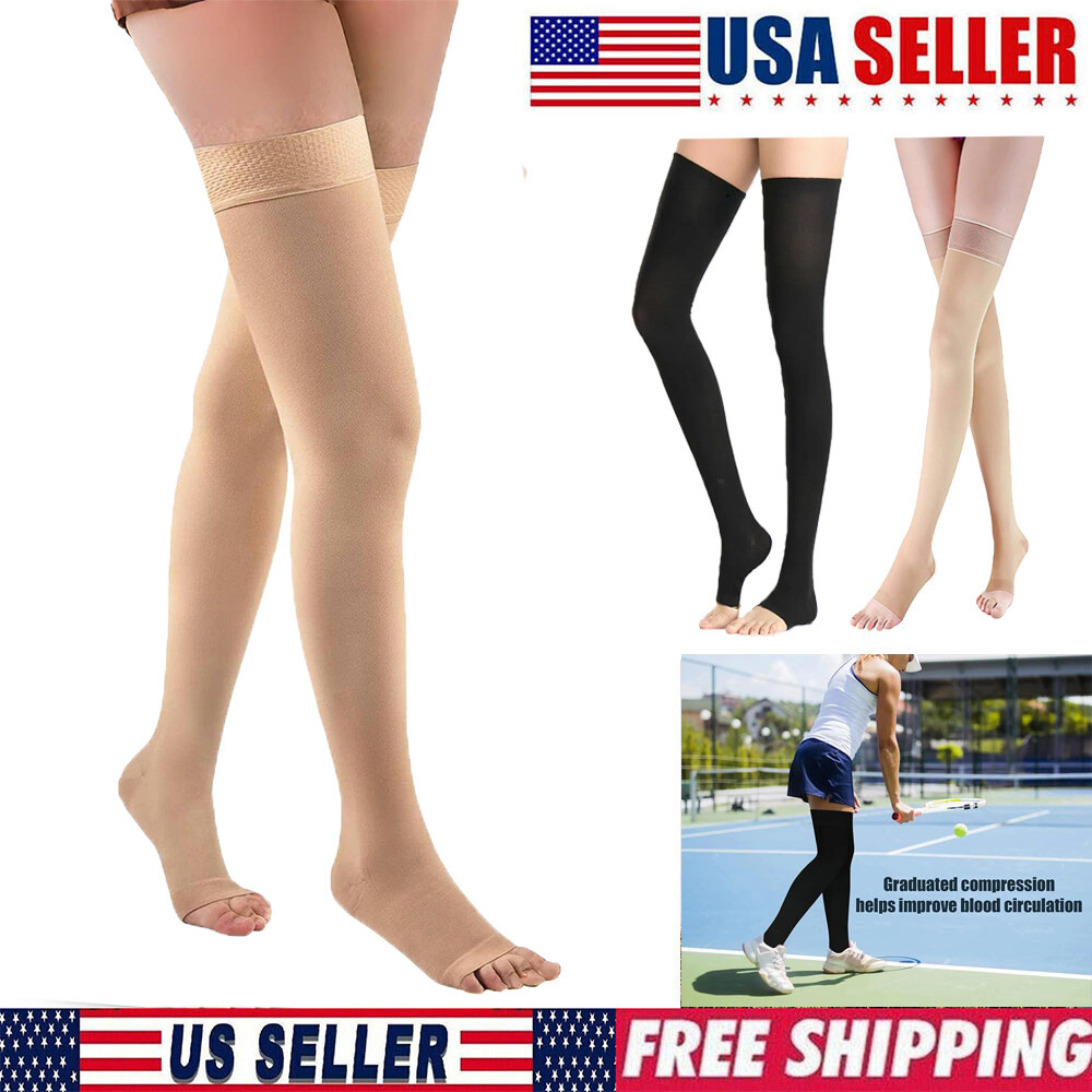 Open Toe Thigh High Compression Socks for Swelling Relief & Recovery Unisex