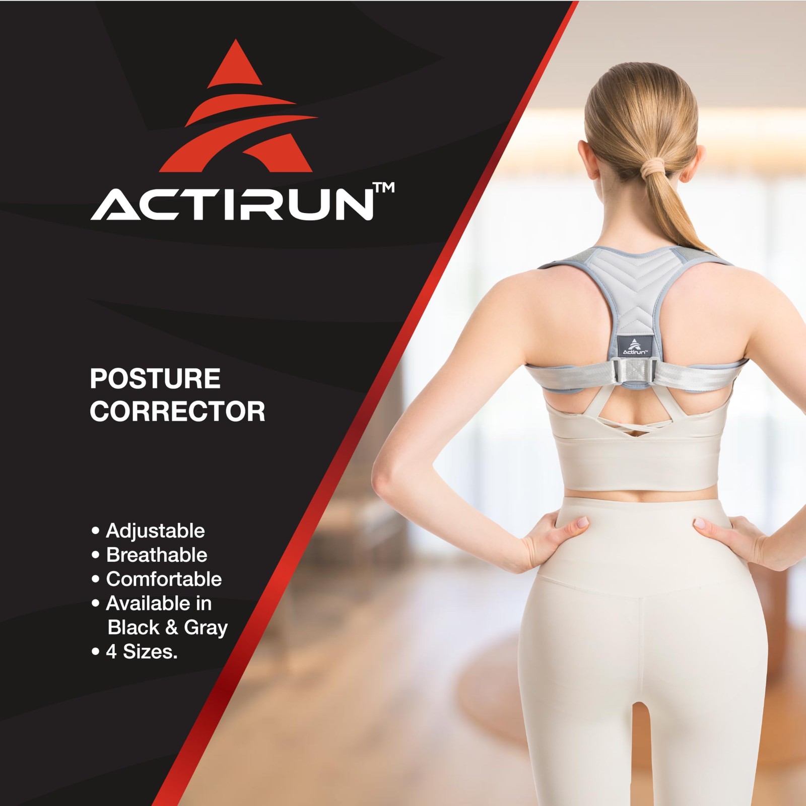 Actirun Shoulder Posture Corrector & Straps for Medium, Gray