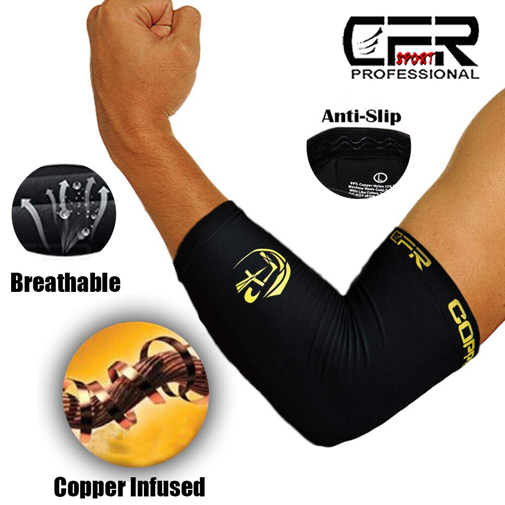 Copper Compression Sleeve Arm Elbow Support Brace Joint Pain Arthritis Fitness