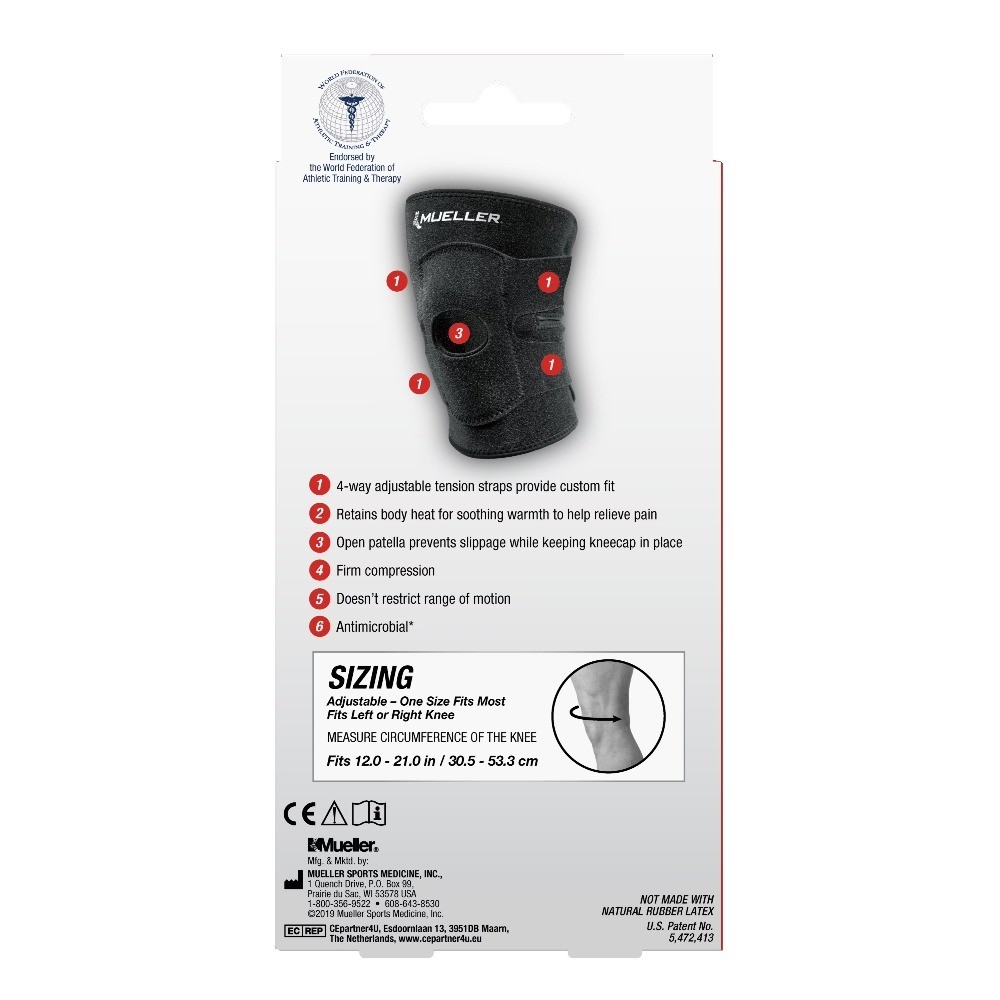 4 Way Adjustable Knee Brace, Black, One Size Fits Most
